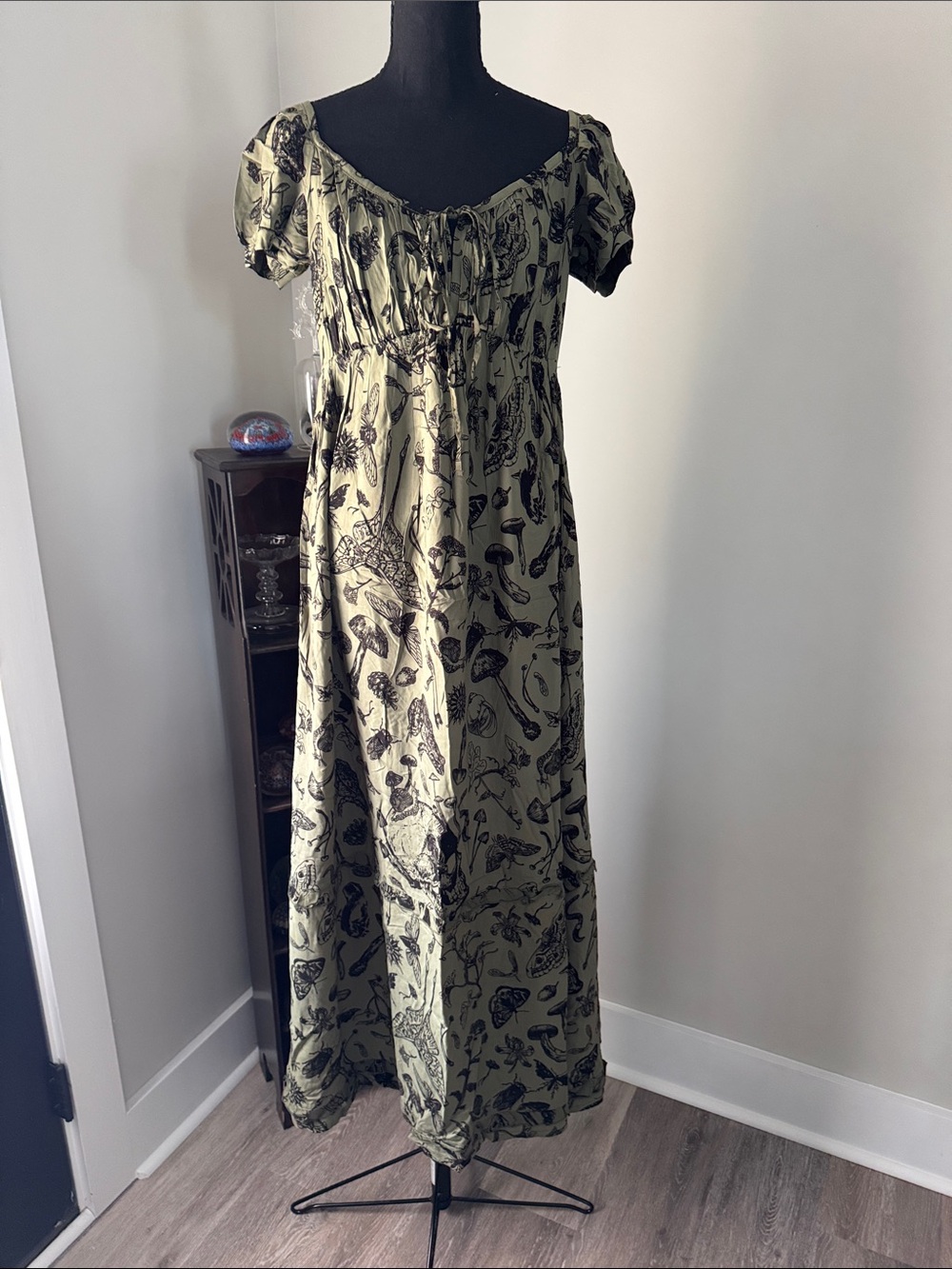 Killstar maxi dress NWT green with black print Matte Tag with Glossy Gothic Logo